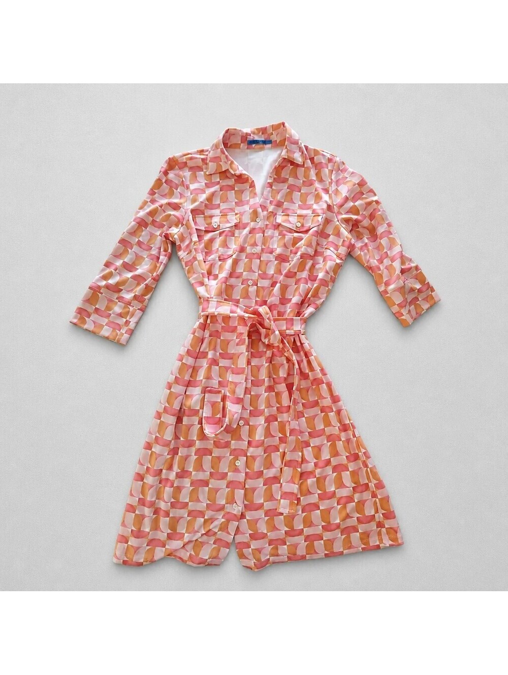 J. McLaughlin Retro Pattern Shirt Dress with Belt, Size Large